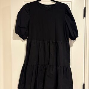Black Puff Sleeve Tiered Dress